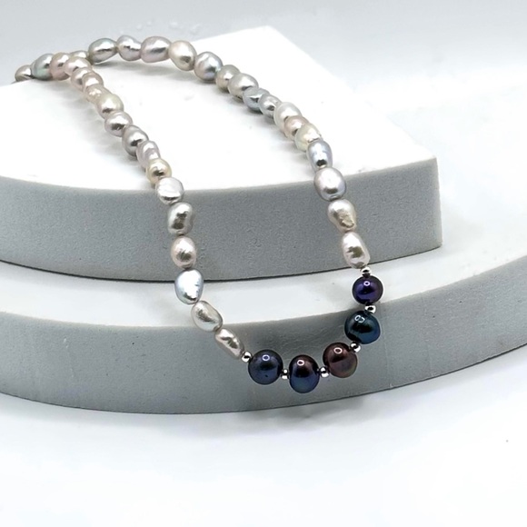 Genuine Natural Fashion Baroque Grey Nugget Necklace with Peacock Pearls - Picture 8 of 10